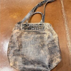 Bed Stu Distressed Leather Shoulder Bag in Brown and Black